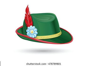 Oktoberfest Tyrolean (Bavarian) hat. Traditional German headdress.  Vector illustration isolated on white background