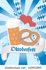 oktoberfest - vector background - bavarian beer and pretzel
