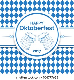 Oktoberfest vector background with blue and white rhombus and beer design eps 10