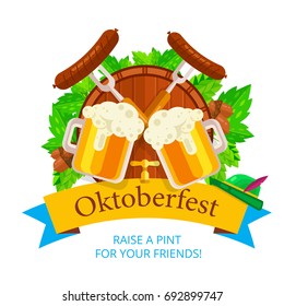 Oktoberfest vector background design. Octoberfest holiday banner layout. Lederhosen greeting letter or postcard element with traditional bavarian symbols. Party or event headline template with text.