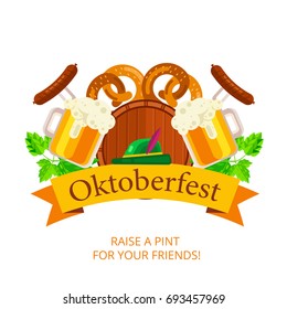 Oktoberfest vector background design. Octoberfest holiday banner layout. Greeting letter or postcard element with traditional bavarian pattern symbols. Party or event headline template with text.