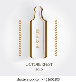 Oktoberfest. Vector Beer Brewery Poster, banner, advertisement, template for celebration. Isolated on white background. Creative illustration with paper cutout element. 3d realistic image. Bottle
