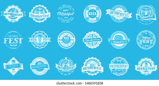 oktoberfest vector blue logo beer labels set classic bar traditional festival ceremony sign celebration blue fancy beauty set vintage german cup concept classical flag distillery letterhead graphic gr