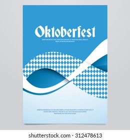 Oktoberfest vector flyer, poster, brochure, magazine cover template. Modern blue wave background.
