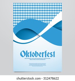 Oktoberfest vector flyer, poster, brochure, magazine cover template. Modern blue wave background.