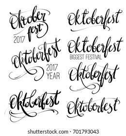 Oktoberfest vector hand lettering, brush pen calligraphy inscription for banners and logo design. Black and white isolated word Oktoberfest 2017