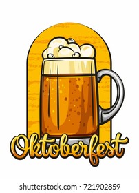 Oktoberfest. Vector illustration of beer mug with calligraphy on white background. German folk festivities. Oktoberfest celebration design 1.1