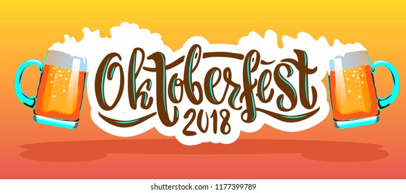 Oktoberfest - vector illustration with handwritten lettering. Oktoberfest typography vector design for greeting cards and poster. Beer Festival vector banner. Design template celebration.