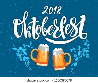 Oktoberfest - vector illustration with handwritten lettering. Oktoberfest typography vector design for greeting cards and poster. Beer Festival vector banner. Design template celebration.