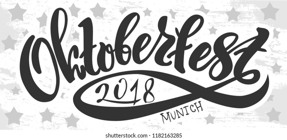 Oktoberfest - vector illustration with handwritten lettering. Oktoberfest typography vector design for greeting cards and poster. Beer Festival vector banner. Design template celebration.