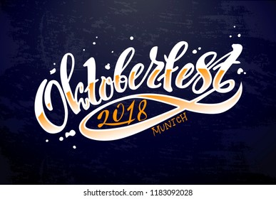 Oktoberfest - vector illustration with handwritten lettering. Oktoberfest typography vector design for greeting cards and poster. Beer Festival vector banner. Design template celebration.