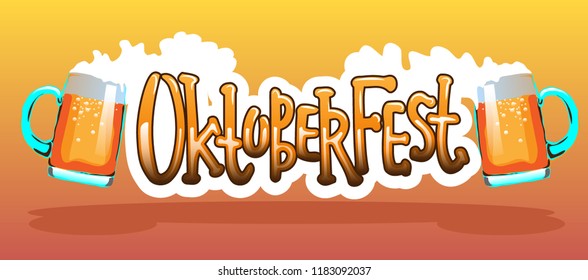 Oktoberfest - vector illustration with handwritten lettering. Oktoberfest typography vector design for greeting cards and poster. Beer Festival vector banner. Design template celebration.