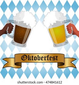 Oktoberfest vector illustration. Two beer mugs