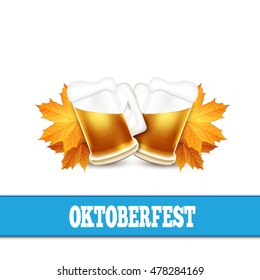 Oktoberfest vector illustration. Two beer mugs on the white background.