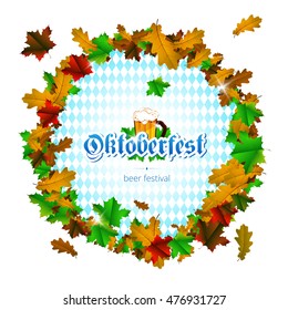 Oktoberfest vector round frame of maple leaves on white background
