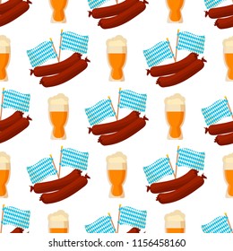 Oktoberfest vector seamless pattern alcohol party background design. October fest beer festival holiday repeating print. Greeting traditional bavarian german decoration.