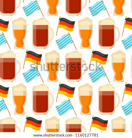 Oktoberfest vector seamless pattern alcohol party background design. October fest beer festival holiday repeating print. Greeting traditional bavarian german decoration.
