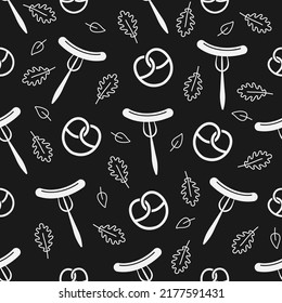 Oktoberfest vector seamless pattern. Festive packaging design Bavarian festival and grill. For printing on wrapping paper, menu or postcard element with traditional bavarian pattern symbols.
