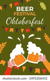  Oktoberfest vertical banner. Beer festival.Vector background in flat style