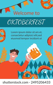  Oktoberfest vertical banner. Beer festival.Vector background in flat style