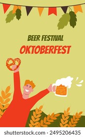  Oktoberfest vertical banner. Beer festival.Vector background in flat style