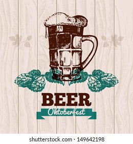 Oktoberfest vintage background. Beer hand drawn illustration. Menu design