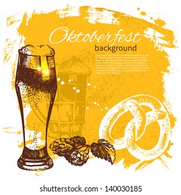 Oktoberfest vintage background. Hand drawn illustration. Splash blob retro design with beer