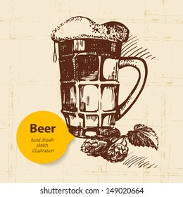 Oktoberfest vintage background. Hand drawn illustration. Retro design with beer