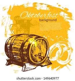 Oktoberfest vintage background. Hand drawn illustration. Beer splash blob retro design menu