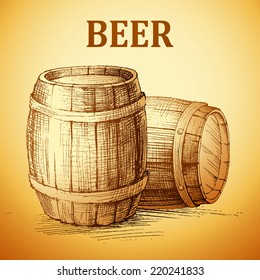 Oktoberfest Vintage Barrel. Beer Hand Drawn Illustration.