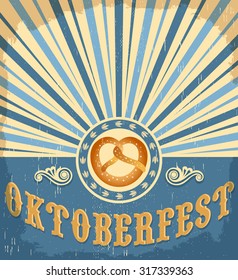 Oktoberfest vintage celebration poster design - Traditional pretzel Vector card