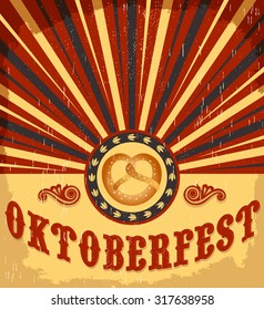 Oktoberfest vintage celebration poster design - Traditional pretzel Vector card