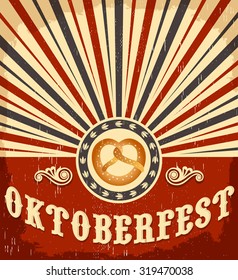 Oktoberfest vintage celebration poster design - Traditional pretzel Vector card