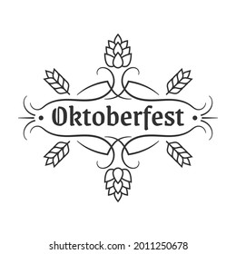 Oktoberfest vintage design logo, label or badge with retro frame. Beer fest banner or poster template. Geman October festival emblem. Vector illustration.