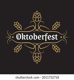 Oktoberfest vintage design logo, label or badge with retro frame. Beer fest banner or poster template. Geman October festival emblem. Vector illustration.