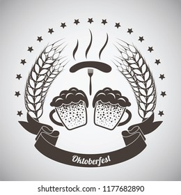 Oktoberfest Vintage Emblem. Dark brown over gray gradient background. Vector Illustration.