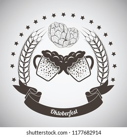 Oktoberfest Vintage Emblem. Dark brown over gray gradient background. Vector Illustration.