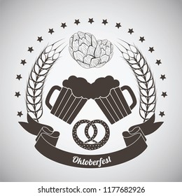 Oktoberfest Vintage Emblem. Dark brown over gray gradient background. Vector Illustration.