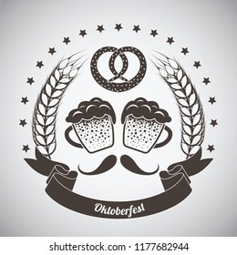 Oktoberfest Vintage Emblem. Dark brown over gray gradient background. Vector Illustration.