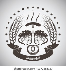 Oktoberfest Vintage Emblem. Dark brown over gray gradient background. Vector Illustration.