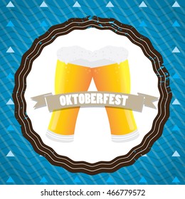 Oktoberfest vintage label design with a pair of beer glasses, Vector illustration
