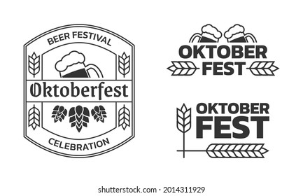 Logo vintage de Oktoberfest, etiqueta o conjunto de insignias. Pancarta de la fiesta de la cerveza o plantilla de diseño de afiches. Emblema del festival Geman Octubre. Ilustración vectorial.