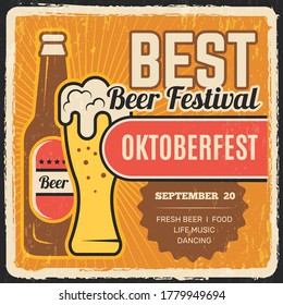 Oktoberfest vintage poster. Craft beer invitation placard to traditional festival pub festive with alcoholic drinks brew event vector template
