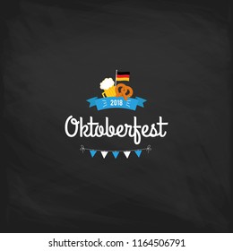 Oktoberfest vintage poster or greeting card on a chalkboard background. Beer festival lettering typography set celebration retro typographic design templates labels, badges and logos