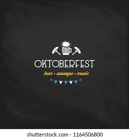 Oktoberfest vintage poster or greeting card on a chalkboard background. Beer festival lettering typography set celebration retro typographic design templates labels, badges and logos