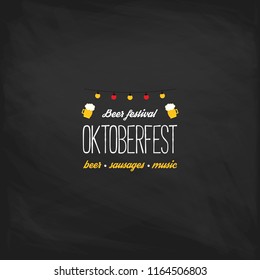 Oktoberfest vintage poster or greeting card on a chalkboard background. Beer festival lettering typography set celebration retro typographic design templates labels, badges and logos