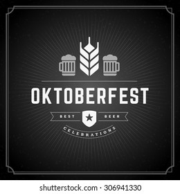 Oktoberfest vintage poster or greeting card and chalkboard background. Beer festival celebration. Vector illustration.