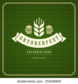 Oktoberfest vintage poster or greeting card and textured background. Beer festival celebration. Vector illustration.