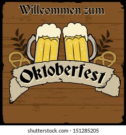 Oktoberfest, vintage retro poster with wooden background, vector illustration