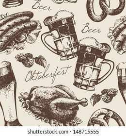 Oktoberfest vintage seamless pattern. Hand drawn illustration